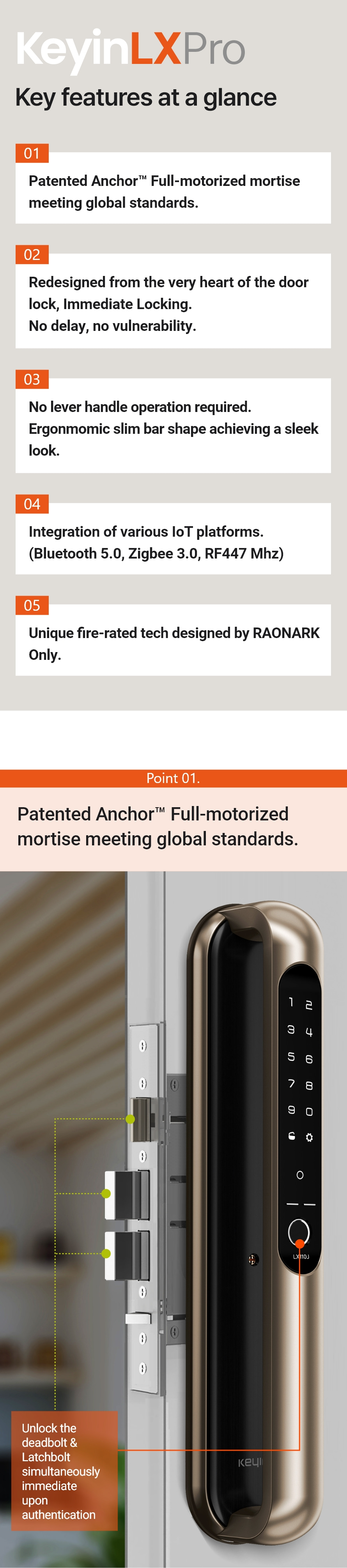 Keyin LX unlocks deadbolt and latch bolt simultaneously
